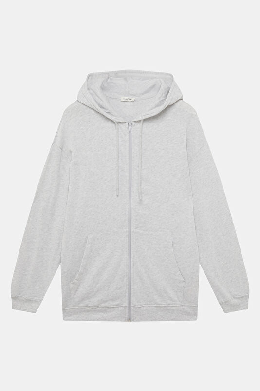 Gri Relax Kalıp Kapuşonlu Erkek Sweatshirt