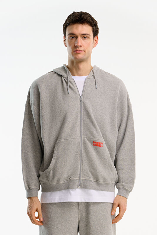 Gri Relax Kalıp Kapuşonlu Erkek Sweatshirt