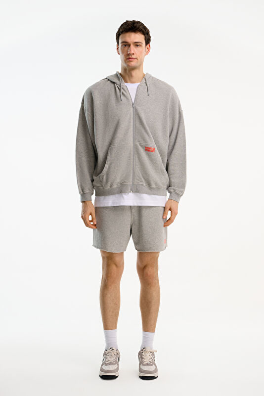 Gri Relax Kalıp Kapuşonlu Erkek Sweatshirt 3