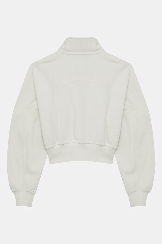 Beyaz Dik Yaka Kadın Sweatshirt 2