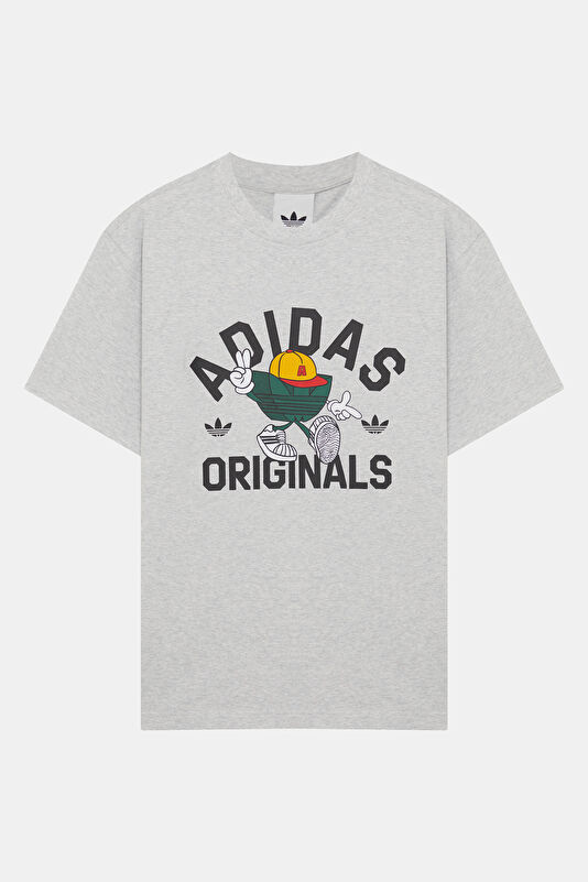 Relax Kalıp Gri Bisiklet Yaka Baskılı Erkek T-Shirt