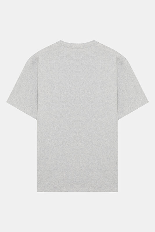 Relax Kalıp Gri Bisiklet Yaka Baskılı Erkek T-Shirt 2