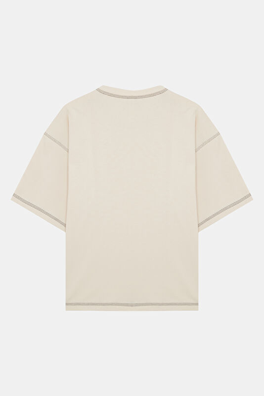 Relax Fit Cream Crew Neck Men's T-Shirt 2