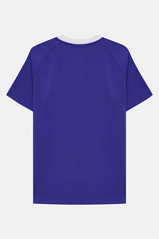 Relax Fit Blue Crew Neck Embroidered Men's T-Shirt 2