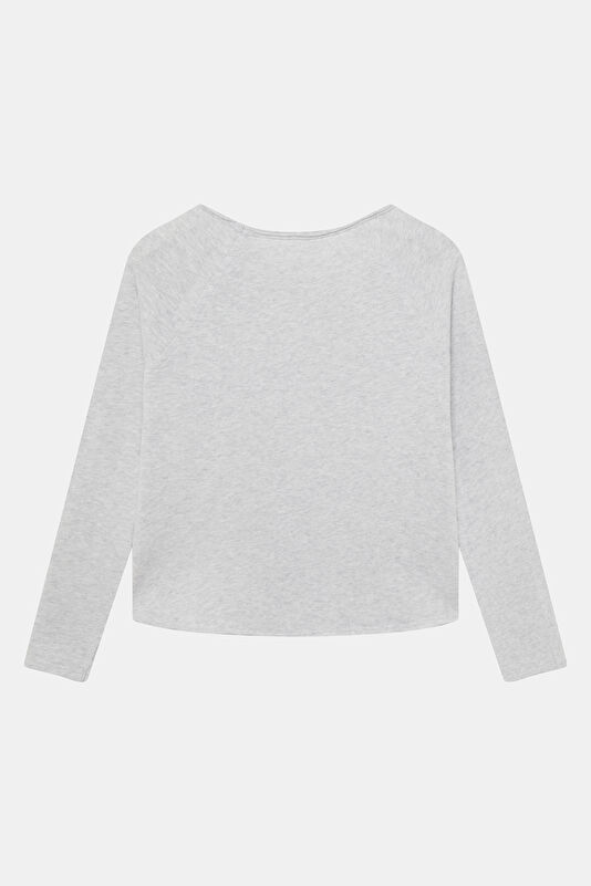Gri Melanj Kayık Yaka Kadın T-Shirt 2