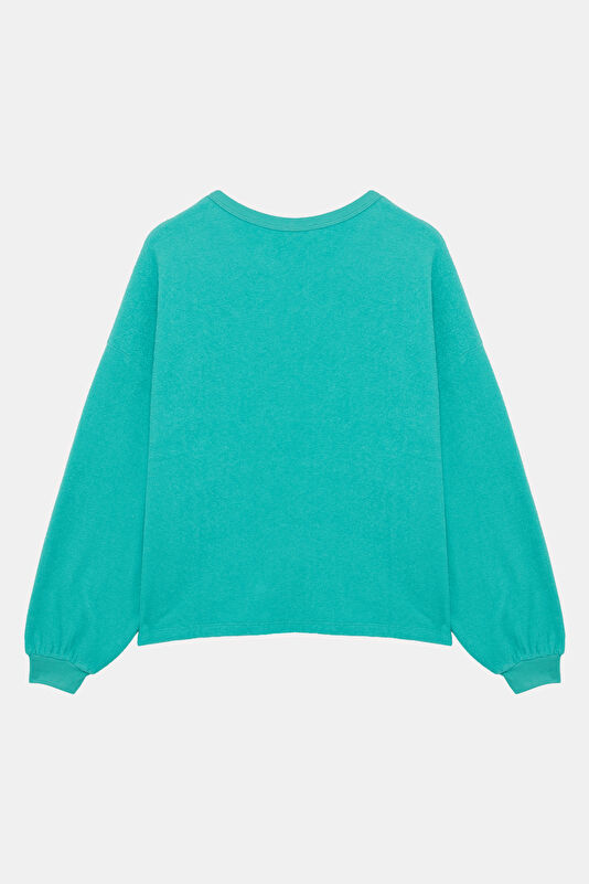 Turkuaz Kapuşonlu Kadın Sweatshirt 2