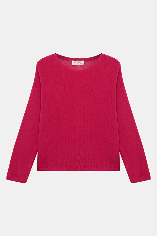 Fuşya Kayık Yaka Kadın Sweatshirt