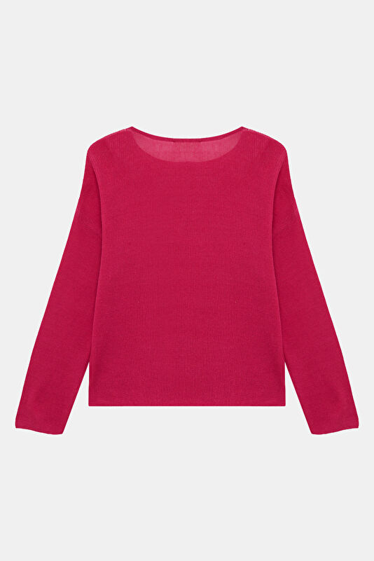 Fuşya Kayık Yaka Kadın Sweatshirt 2