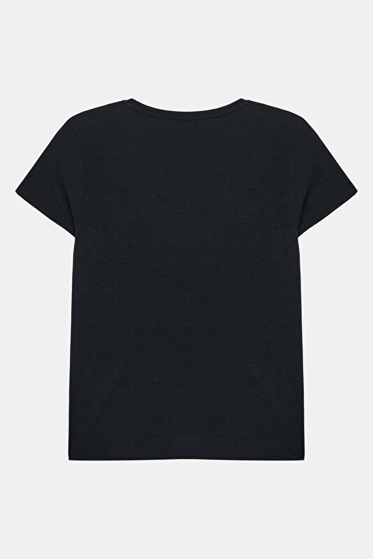 Siyah V Yaka Kadın T-Shirt 2