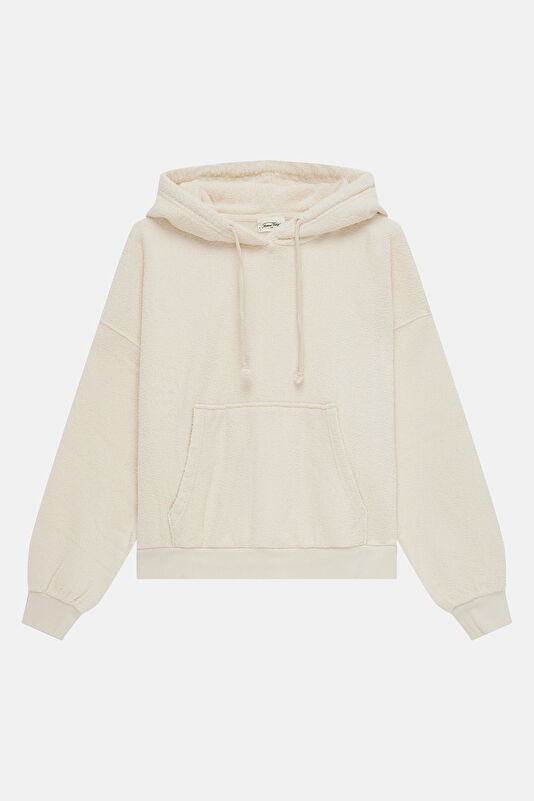 Ekru Kapuşonlu Kadın Sweatshirt