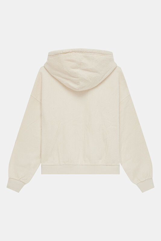 Ekru Kapuşonlu Kadın Sweatshirt 2