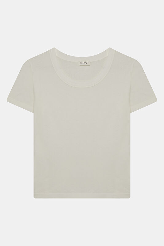 Beyaz Bisiklet Yaka Kadın T-Shirt