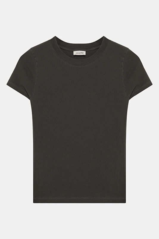 Koyu Kahve Bisiklet Yaka Kadın T-Shirt