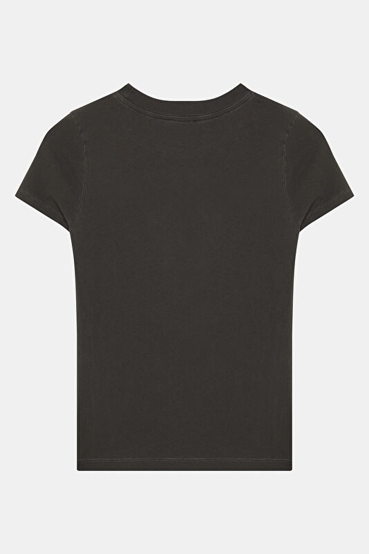 Koyu Kahve Bisiklet Yaka Kadın T-Shirt 2
