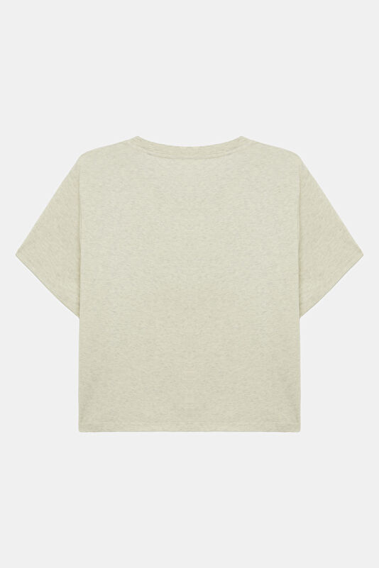 Beige Crew Neck Women's T-Shirt 2