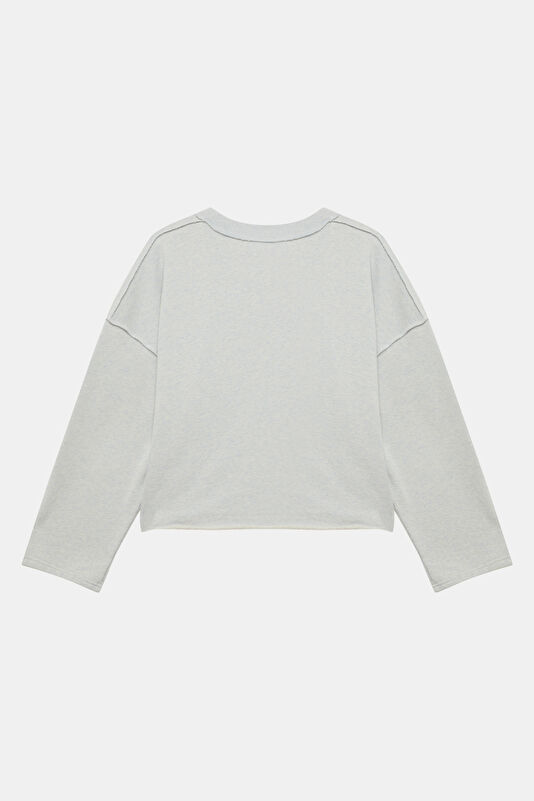 Açık Gri Kayık Yaka Kadın Sweatshirt 2