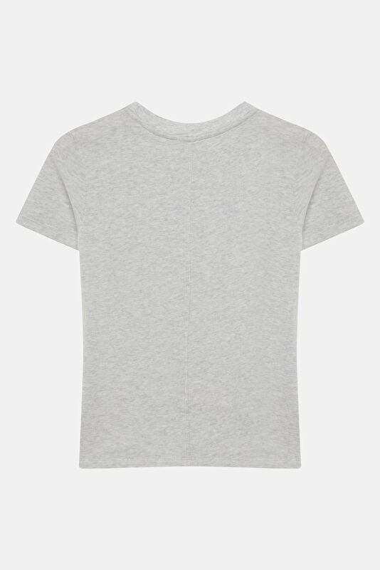 Gri Melanj Bisiklet Yaka Kadın T-Shirt 2