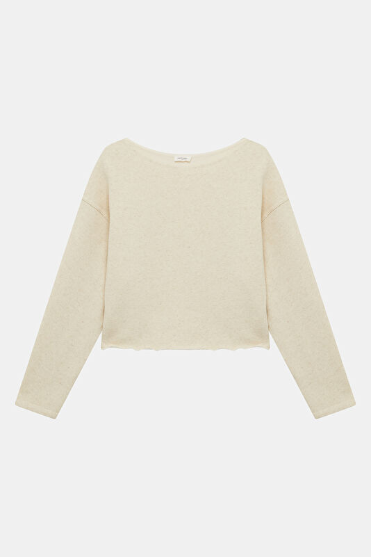 Ekru Kayık Yaka Kadın Sweatshirt