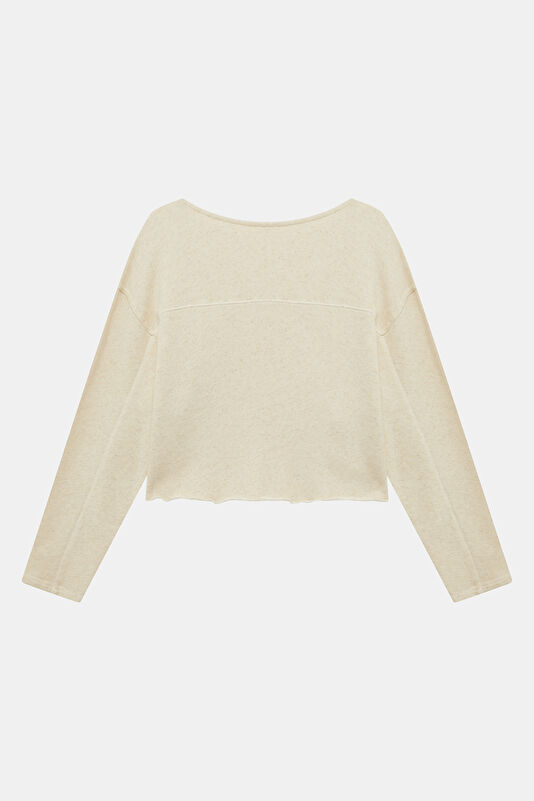 Ekru Kayık Yaka Kadın Sweatshirt 2