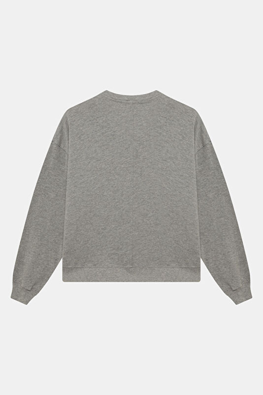 Gri Bisiklet Yaka Kadın Sweatshirt 2
