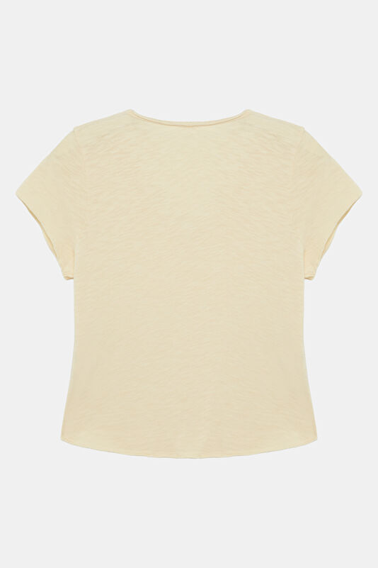 Açık Sarı V Yaka Kadın T-Shirt 2