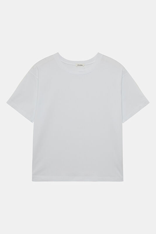 Beyaz Bisiklet Yaka Kadın T-Shirt