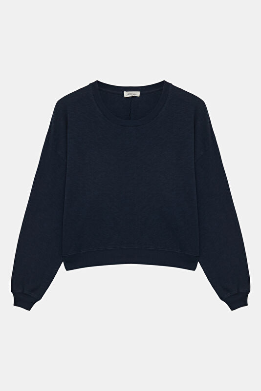 Lacivert Bisiklet Yaka Kadın Sweatshirt