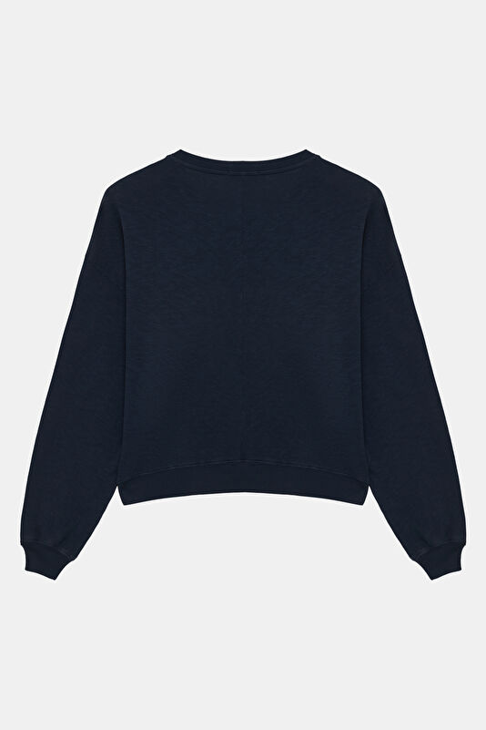 Lacivert Bisiklet Yaka Kadın Sweatshirt 2