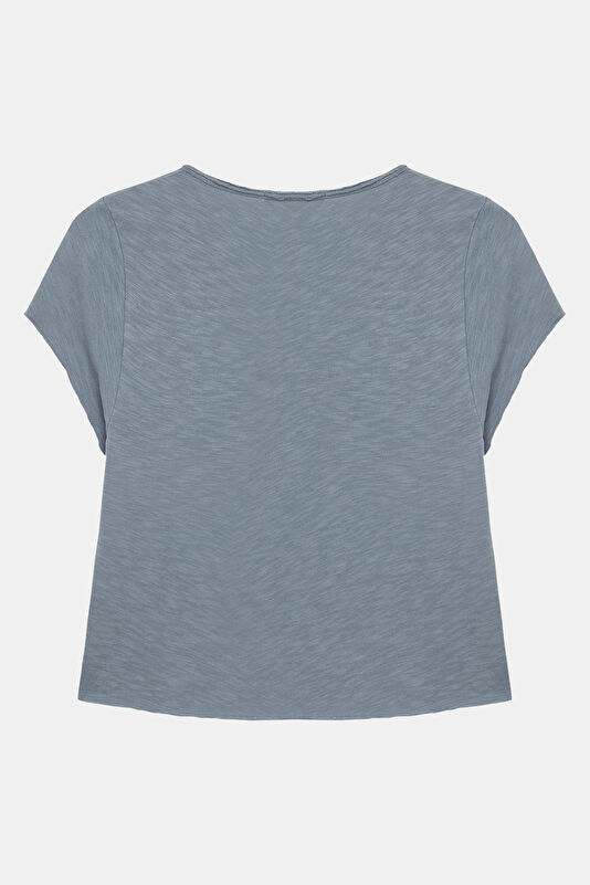 Mavi V Yaka Kadın T-Shirt 2