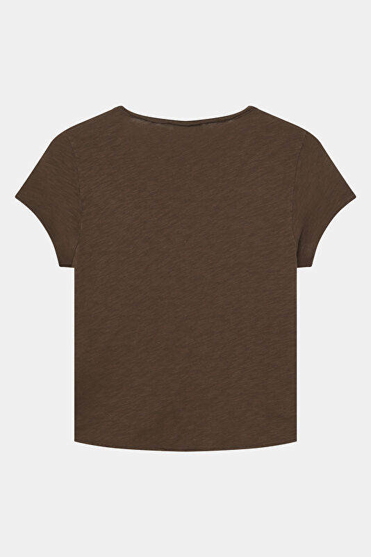 Kahve V Yaka Kadın T-Shirt 2