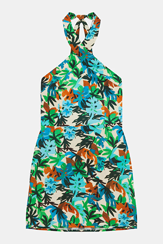 Multicolored Patterned Short Cotton/Linen Children's Dress