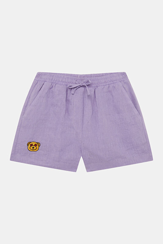 Lilac Embroidered Linen Children's Shorts
