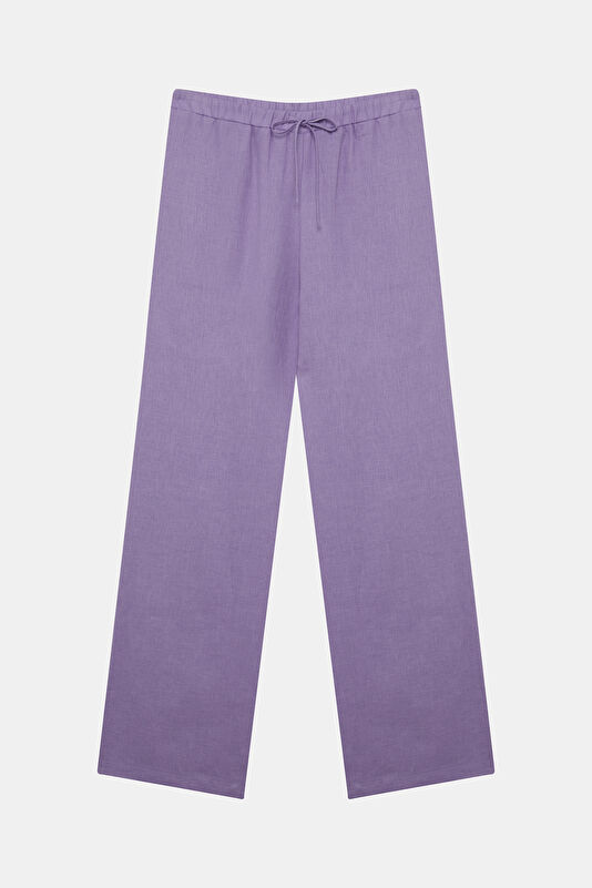 Lila Wide Leg Keten Kadın Pantolon