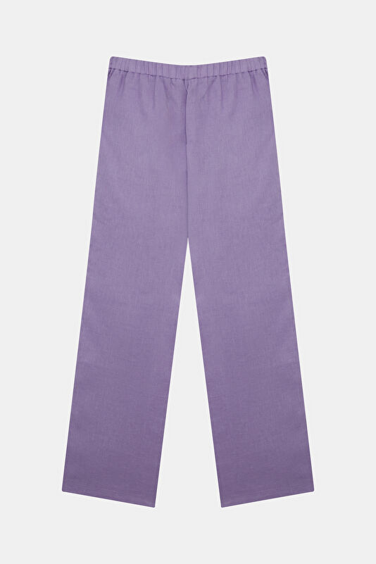 Lila Wide Leg Keten Kadın Pantolon 2