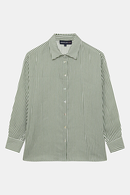 Khaki Striped Patterned Women's Shirt