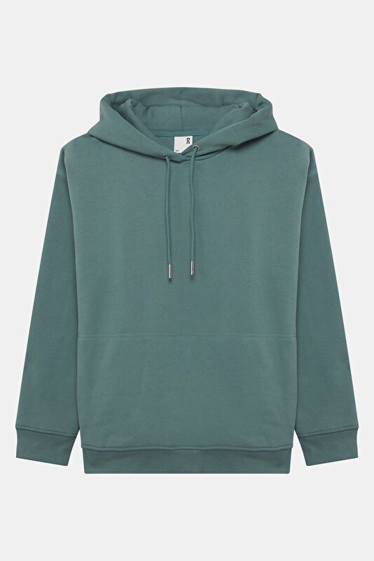 Yeşil Relax Kalıp Kapuşonlu Sweatshirt