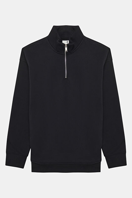 Black Relax Fit Stand-Up Collar Men's Sweatshirt