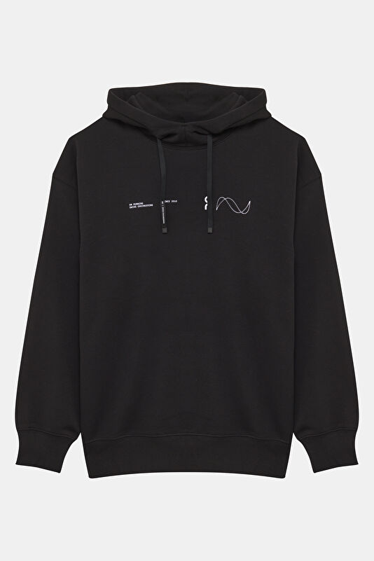 Siyah Relax Kalıp Kapuşonlu Erkek Sweatshirt