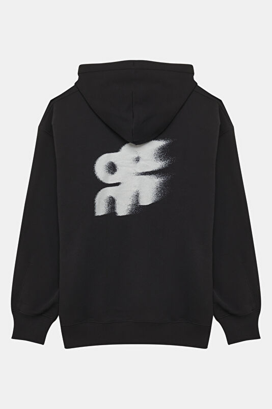 Siyah Relax Kalıp Kapuşonlu Erkek Sweatshirt 2