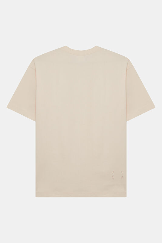 Relax Fit Cream Crew Neck Men's T-Shirt 2