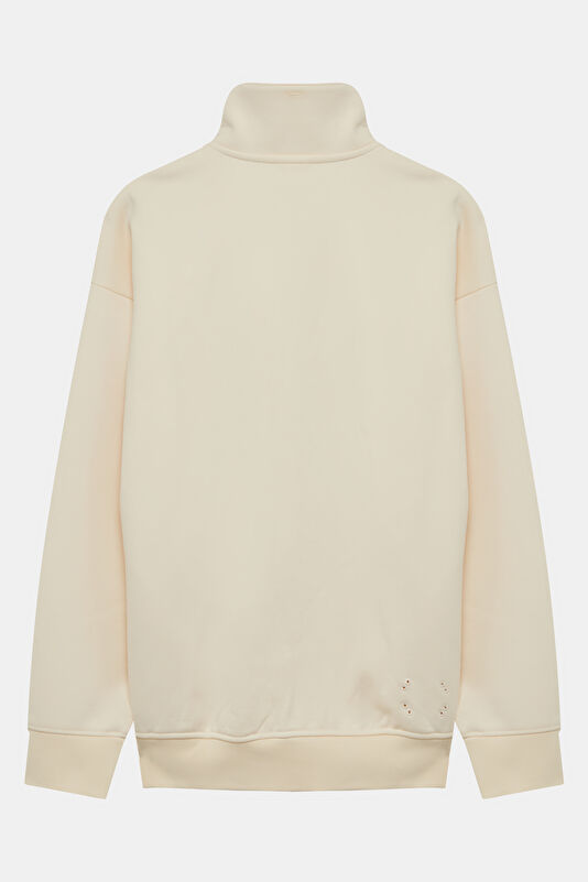 Krem Relax Kalıp Dik Yaka Sweatshirt 2