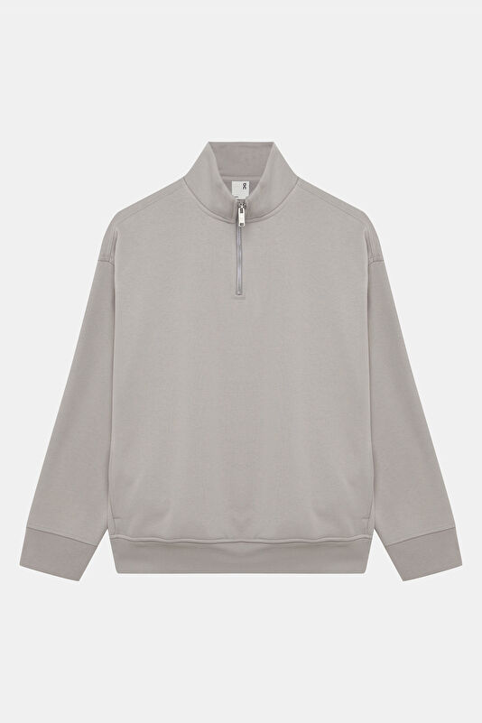 Bej Dik Yaka Kadın Sweatshirt