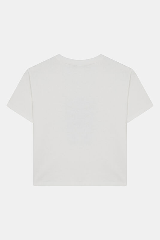 Relax Kalıp Beyaz Bisiklet Yaka Baskılı Kadın T-Shirt 2