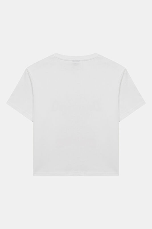 Relax Kalıp Beyaz Bisiklet Yaka Baskılı Kadın T-Shirt 2
