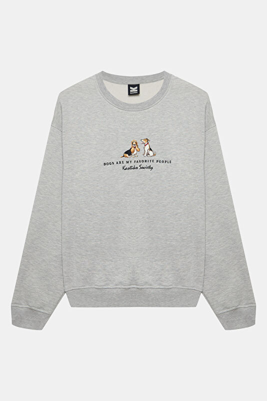 Gri Relax Kalıp Bisiklet Yaka Kadın Sweatshirt