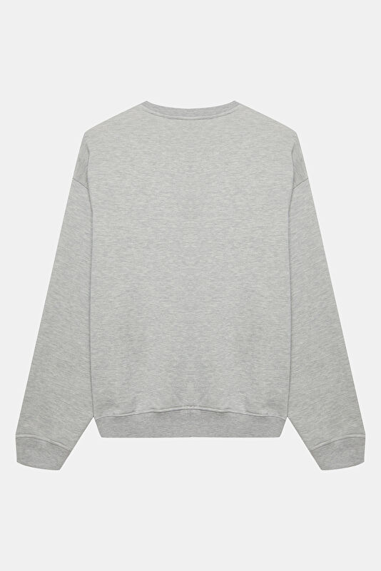 Gri Relax Kalıp Bisiklet Yaka Kadın Sweatshirt 2