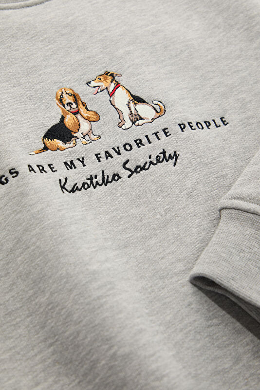 Gri Relax Kalıp Bisiklet Yaka Kadın Sweatshirt 4