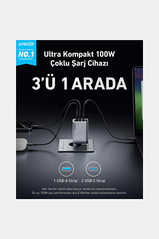 Prime 100W 3 Ports GaN Şarj Cihazı 2