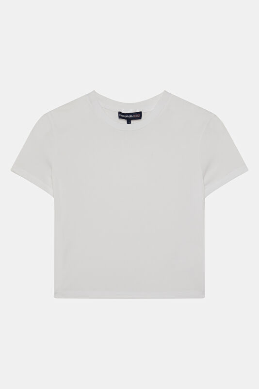 Ekru Bisiklet Yaka Kadın T-Shirt