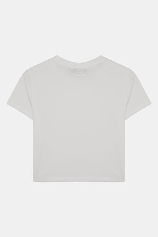 Ekru Bisiklet Yaka Kadın T-Shirt 2